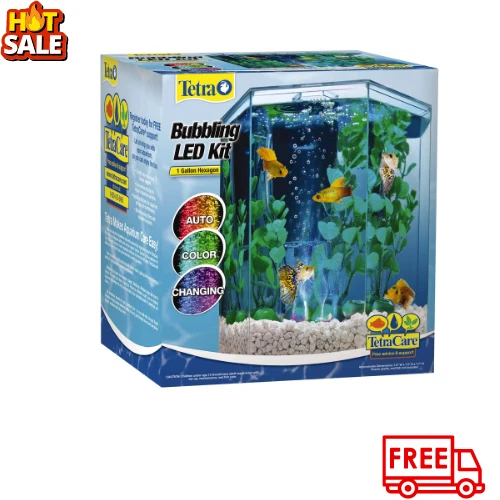 Aquarium Kit LED Lighting Internal Filter 1-Gallon Home Office Desk Betta Tank