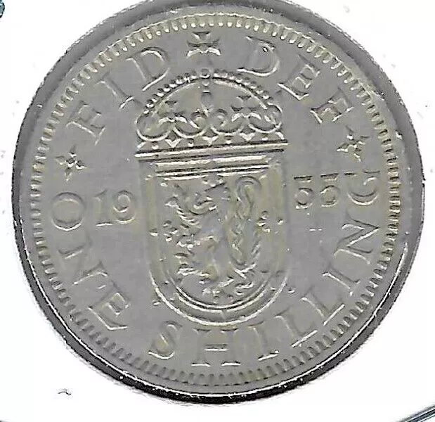 1955 Great Britain Circulated 1 Shilling QEII Coin! (Scottish Crest)