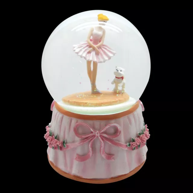 Musicbox Kingdom 3.9" Glitter Globe ?Ballerina With Dog? Rose