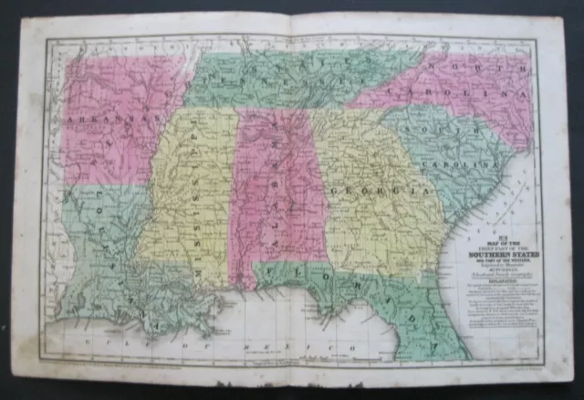 1839 Mitchell Map Southern States: NC ,LA ,MS, AL, SC, FL & part Western: AR, TN