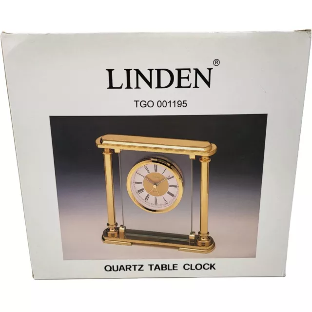 Vintage LINDEN Quartz Mantel Desk Alarm Clock Gold Heavy Japan Box Instructions