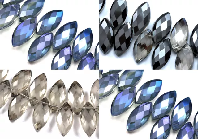 9x Large Faceted Crystals Pointed Oval Cut Glass Beads 25mm for Jewellery Making