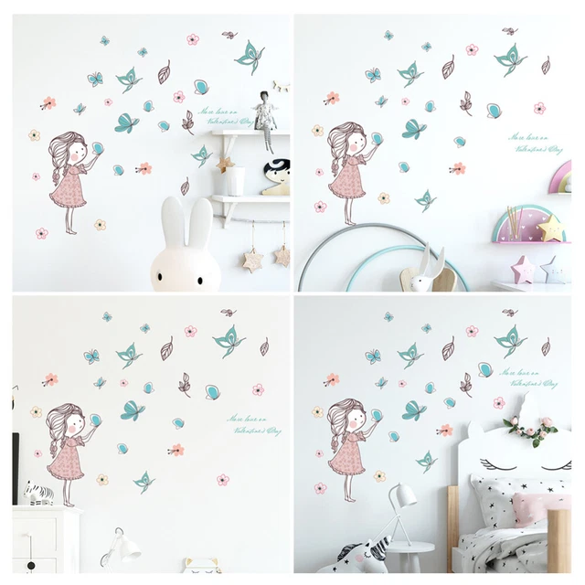 Pegatina de dibujos animados pegatina de flores mariposa arte de pared fondo