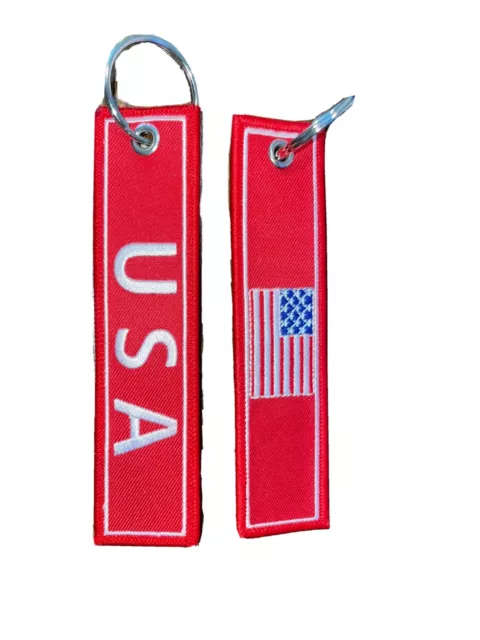 2 PCS American Flag Jet Tag Red Keychain