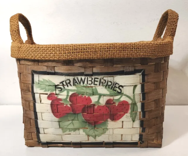 Vtg Farmers Strawberry Fruit Basket Handles Cottagecore Farmhouse Decor
