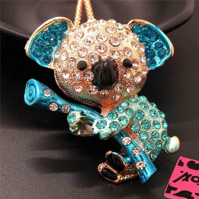 Fashion Women Cute Enamel Rhinestone Koala Crystal Pendant Chain Necklace