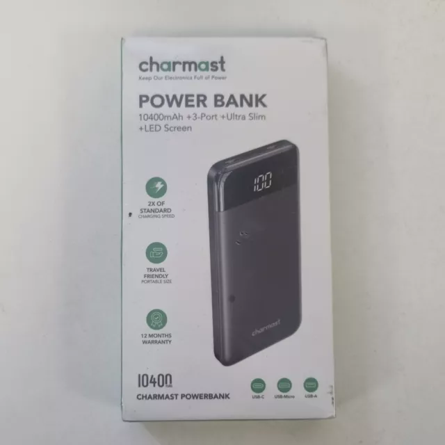 Charmast Power Bank 10400mAh - 3 Port - Ultra Slim - LED Screen