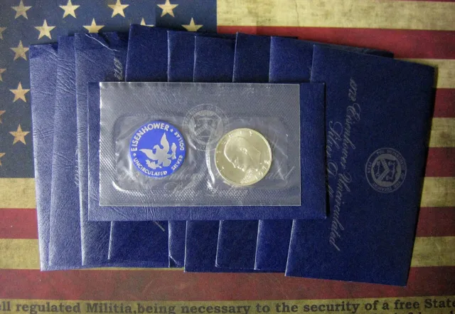 Ten 1972-S Uncirculated Eisenhower SILVER Dollar in blue envelopes Original Lot