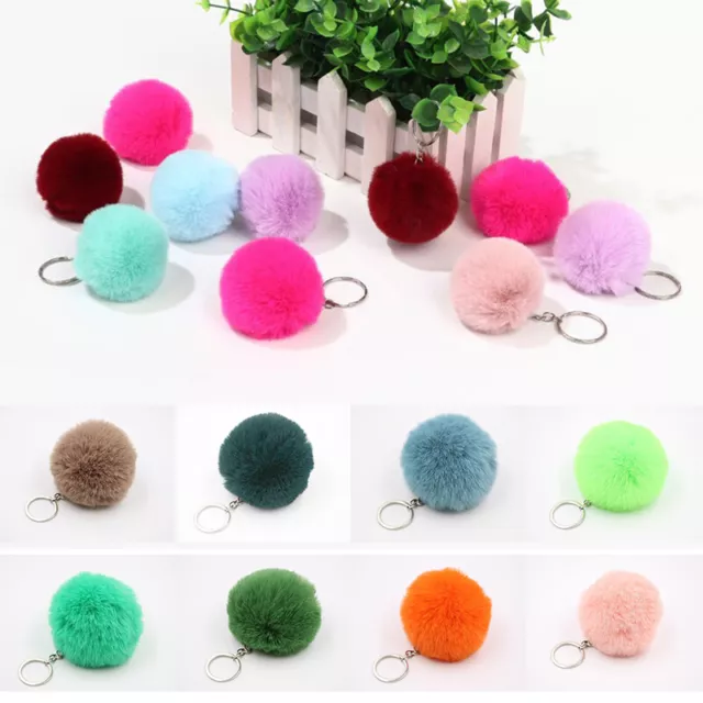 Fluffy Pom pom Key Chain Ball Bag Charm Keyring Car Pendant Faux Rabbit Fur New