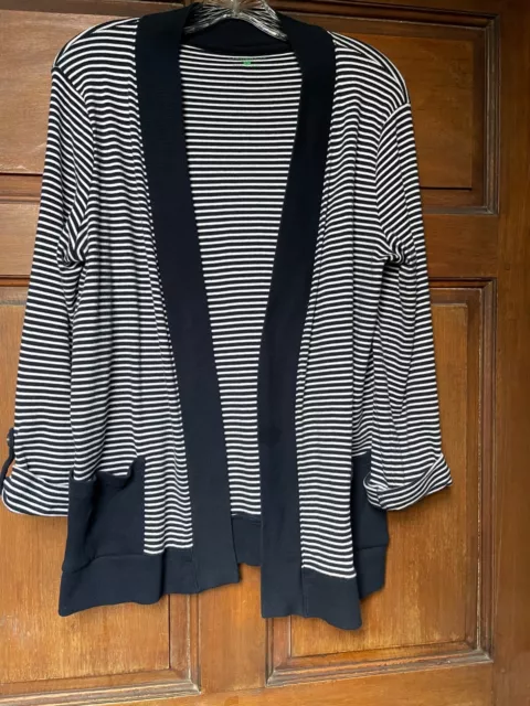 Jones New York Sport Lightweight Open Front  Stripe Cardigan Navy & White Large