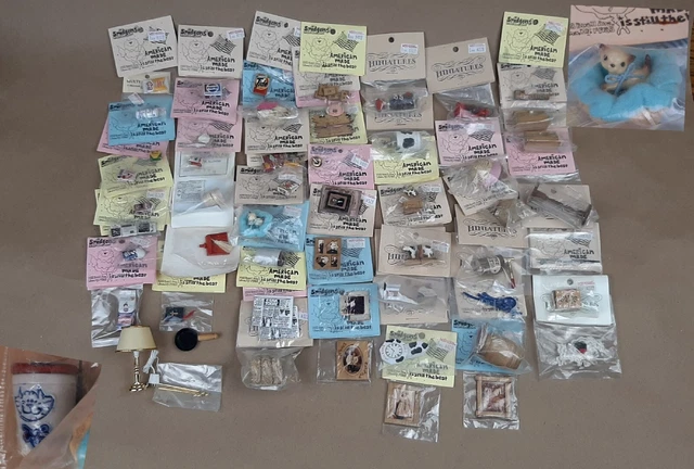 Lot Of +50 Vtg Miniature Doll House Accessories Kitten Brass Stoneware Country