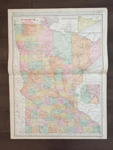 Large 28" X 21" COLOR Rand McNally Map of Minnesota (1905)