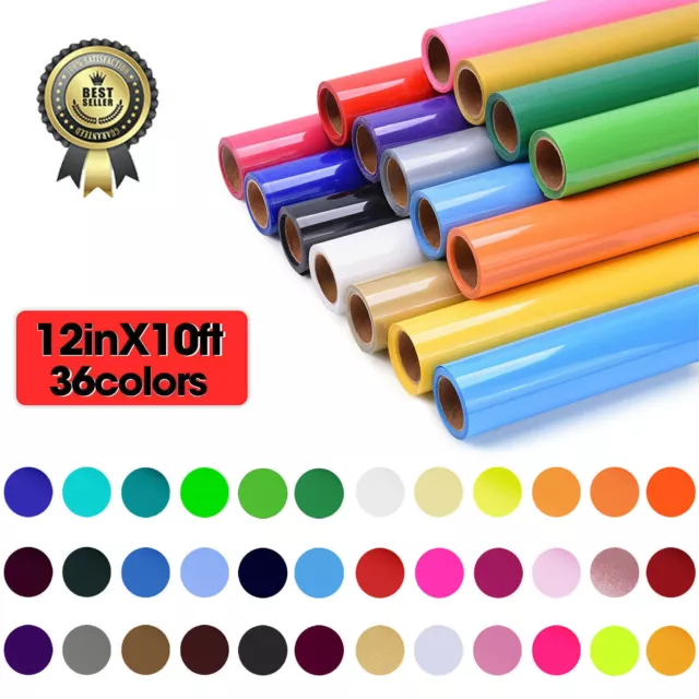 HTVRONT HTV Heat Transfer Vinyl Bundle 10 Rolls 12'' x 5Ft / 1.7Yd On Heat  Press