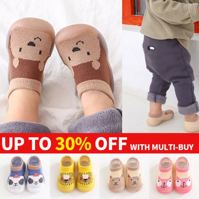 Newborn Baby Shoes Toddler Autumn Cotton Soft Non-Slip Slippers Socks Sandals UK