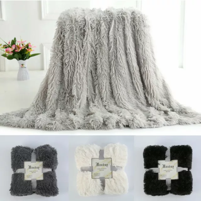 Soft Warm Large Fleece Blanket Sofa Bed Faux Fur Mink Solid Throw Rugs All Size