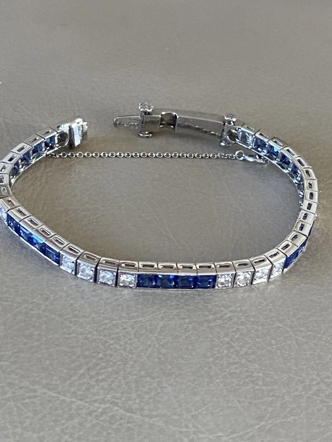 14k Gold Plated 11ct Simulated Sapphire & Simulated Diamond Tennis Bracelet