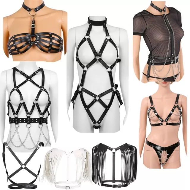 Sexy Women Goth Punk Body Cage Harness Bra Cupless Bralette Chest Party Costumes