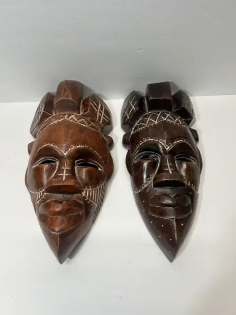 NOVARENA African Art Cameroon Gabon Fang Wall Masks - (2 PCs Congo 12 Inch Brown