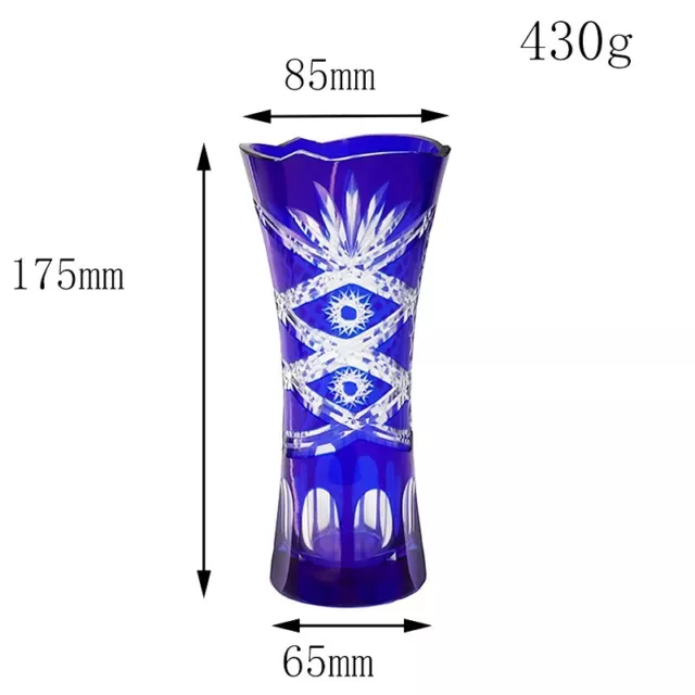 Bohemian Czech Style Blue Glass Vase Hand Cut To Clear Crystal Art Deco 6.9'' 3