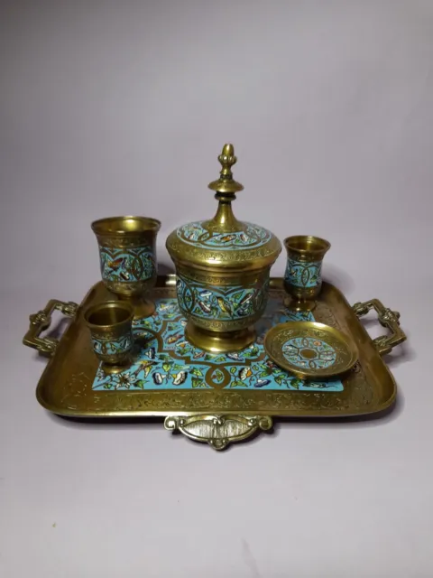 An exquisite 19th century French champleve cloisonne 6 piece desk set