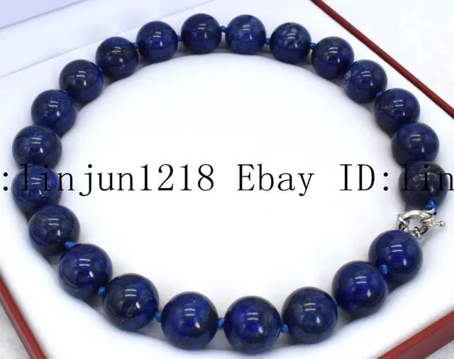 AAA 10mm Natural Blue Lapis Lazuli Gemstone Beads Round Necklace 18'' AAA