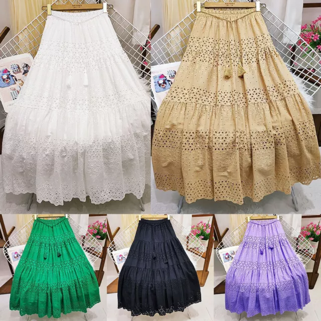 Women Maxi Lace Skirt Boho Long Elegant Beach Sundress Summer Dress Fairy Skirt&