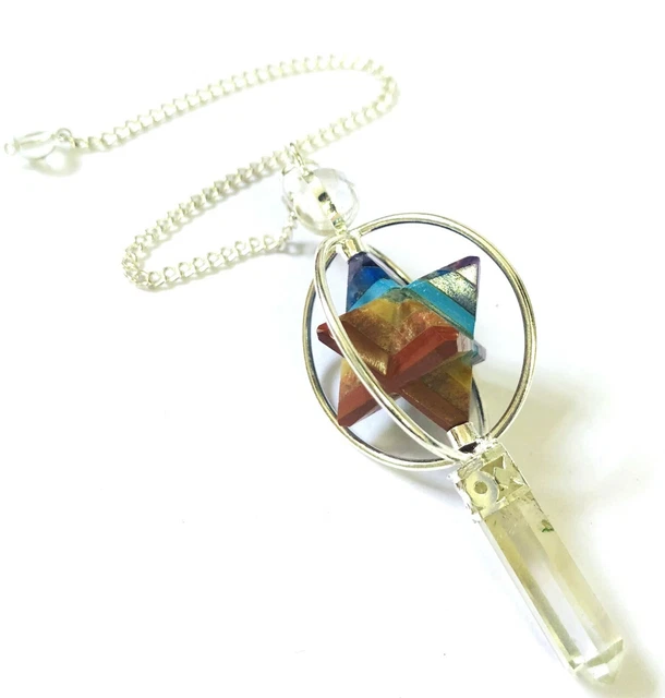 3 In 1 Chakra Star Merkaba Pendulum Crystal Gemstone Reiki Healing Gift Energy