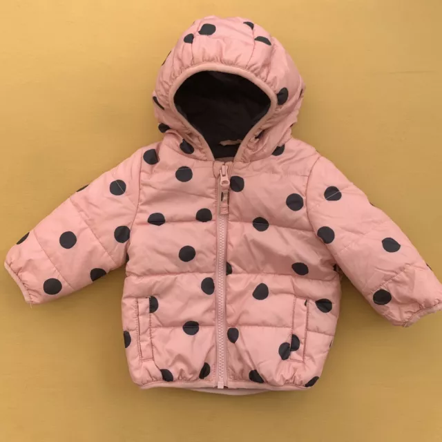 Gorgeous Baby Girls M&S Pink Polka Dot Hooded Padded Jacket Coat 3-6 Months