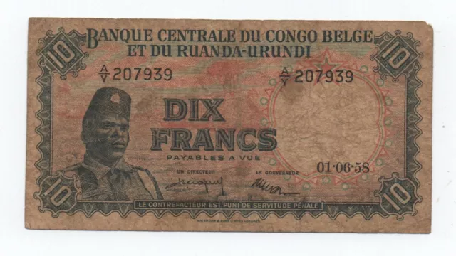 Belgium Belgian Congo 10 Francs 1958 Pick 30 Look Scans