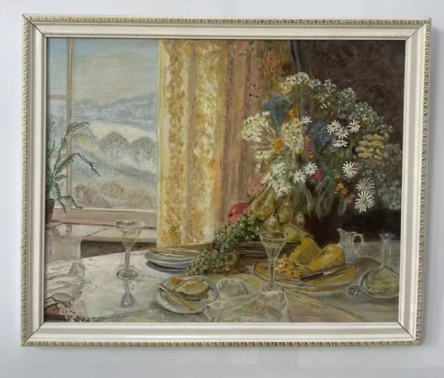 Large Original Mid Century Modernist Cornish Still Life Oil On Board Painting