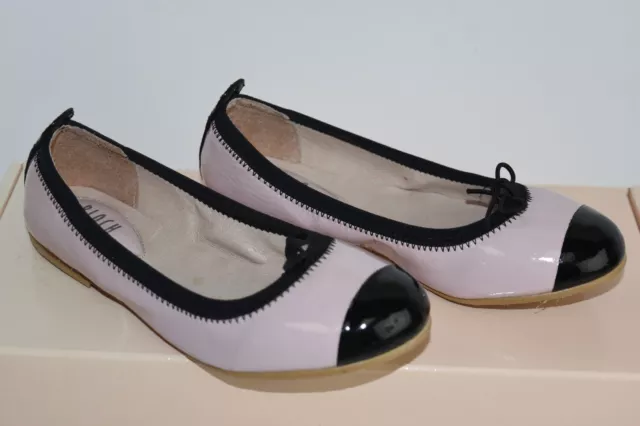 NEW Bloch Girls Kids Luxury Flats PALE PINK Patent Leather Black Bow 30 US 11.5