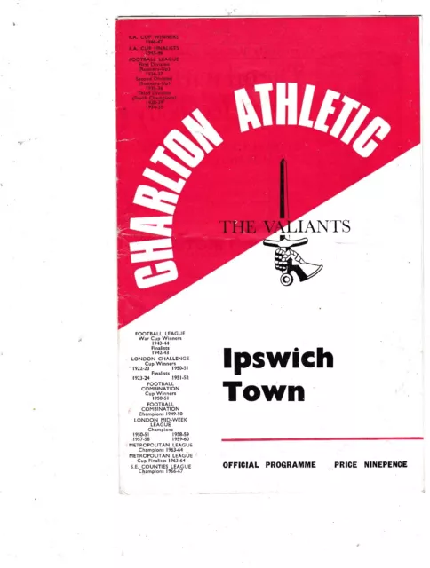 Charlton Athletic V Ipswich Town Division Two 23/3/68