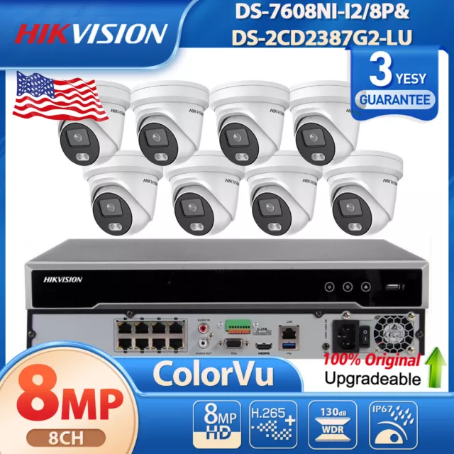 Hikvision ColorVu 8CH 8POE CCTV System kit 8MP IP Camera DS-2CD2387G2-LU Lot