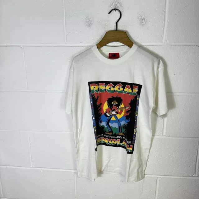 Camicia Reggae Sunsplash Vintage Uomo Small Festival Rasta Irie Bob Marley anni '90