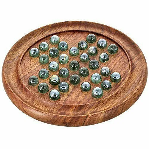 Wood Art Store Wooden Games Solitaire Board with Glass Marbles (Brown) UK
