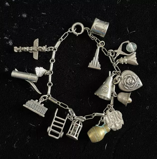 Antique Sterling Silver Charm Bracelet With Many Charms!