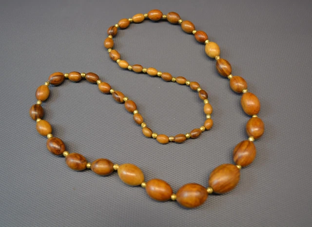 Collier Ethnique Vintage Perles Et Pampilles – Marron/beige, Bronze, Occasion