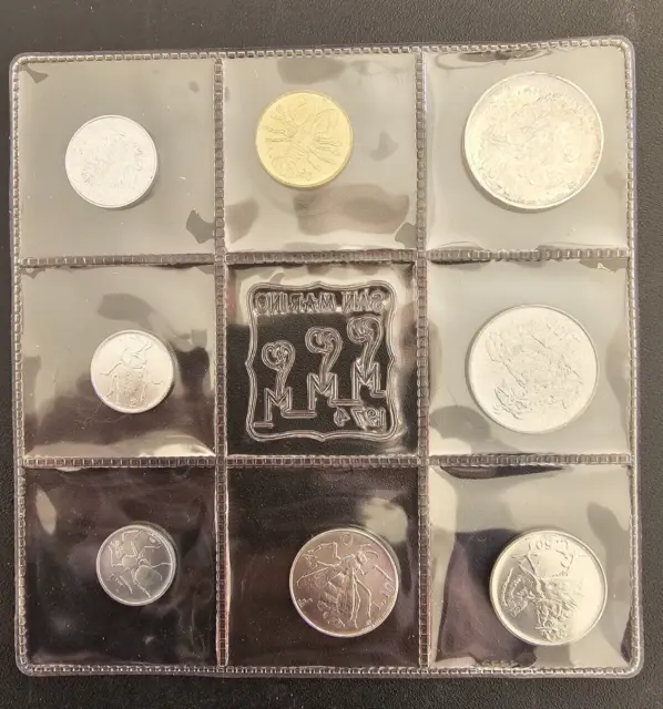 Repubblica San Marino Monetazione 1 2 5 10 20 50 100 500 Lire argento Anno 1974