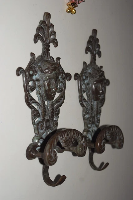 Set of 2 Brass Angel Hook Braided Girl Face Wall Hanger With Floral Design HK468 4