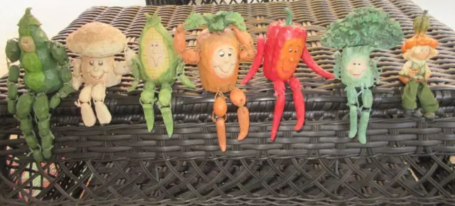 Vintage Anthropomorphic Vegetable Fruit Shelf Sitters Lot of 7 Resin Figurines
