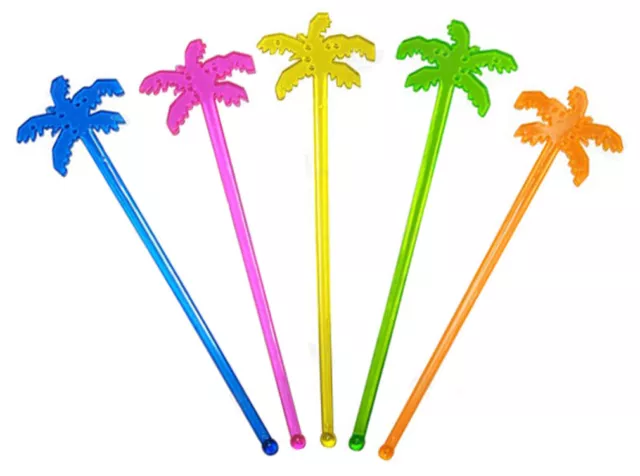 7" Long Plastic Palm Tree Cocktail Swizzle Stir Sticks - Assorted Colors - 100