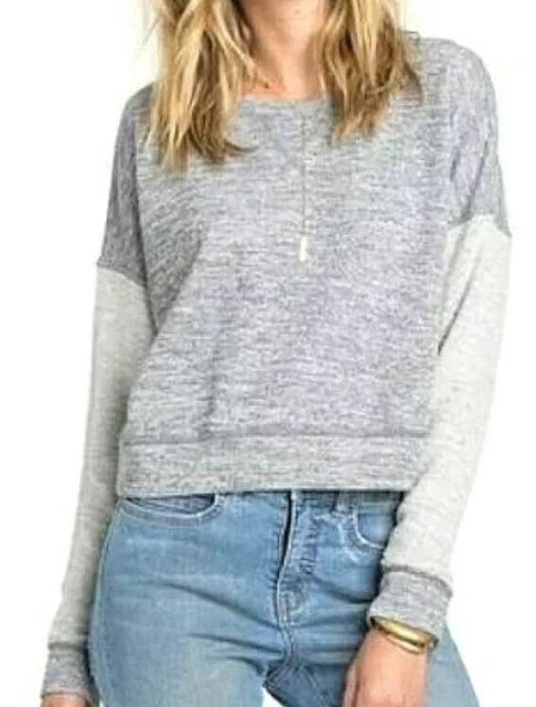 $50 Billabong My Desire Fleece Long Sleeve Top NWT Size M, L Metallic Gray