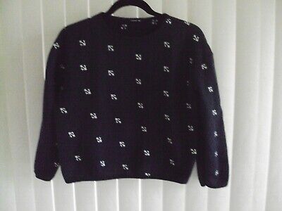 Girls Navy Blue Embroidery Anchor Print Sweatshirt Size Large Unbranded  12/14