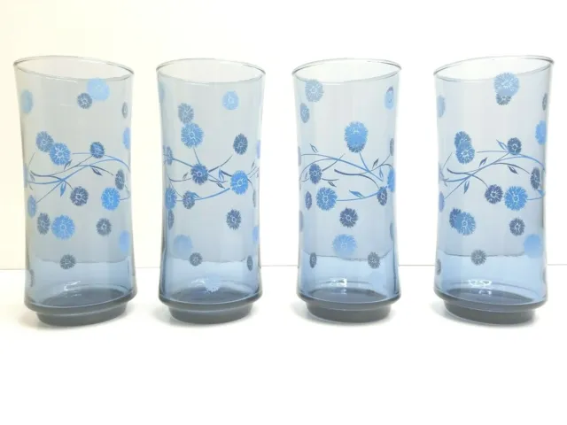 4 Libbey Bolero Blue Spring Flowers Cooler Set Vintage 6 1/2" Glasses Tumblers
