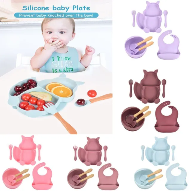 Cuencos de alimentación baberos cuchara tenedor plato juegos de platos bebé silicona