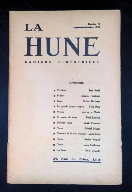 Cahiers bimestriels La Hune Numéro 15 Septembre Octobre 1936