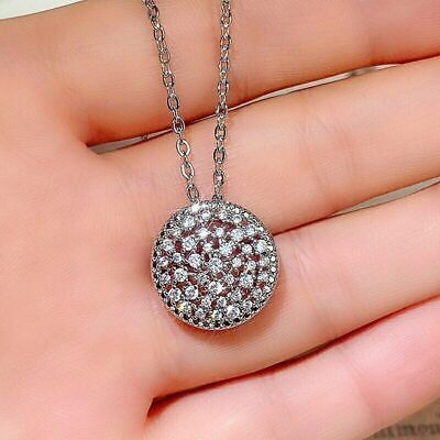 2.52 Ct Round Cut Real Moissanite Cluster Circle Pendant 14K White Gold Over