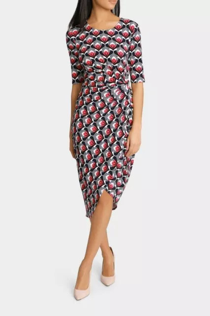 LEONA x LEONA EDMISTON - Size 12 NWT 'Art Deco Print Side Rouched Jersey Dress'