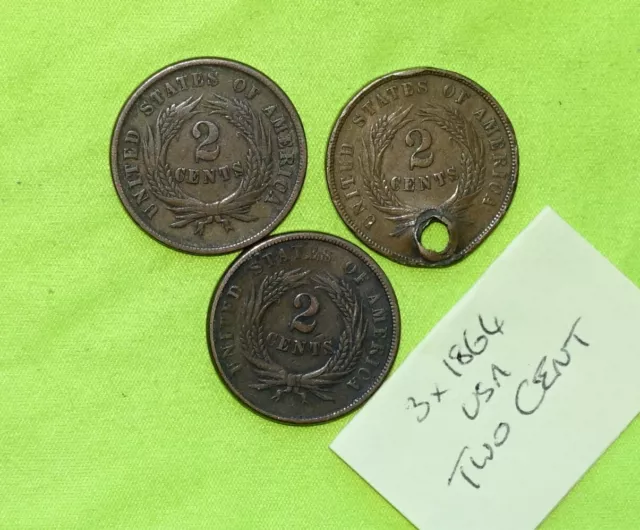 3x 1864 2 CENT - USA American - Combine postage