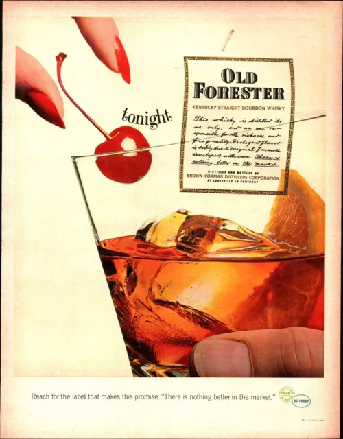 Old Forester Bourbon Whiskey Cherry tonight 1964 Vintage Print Ad c2